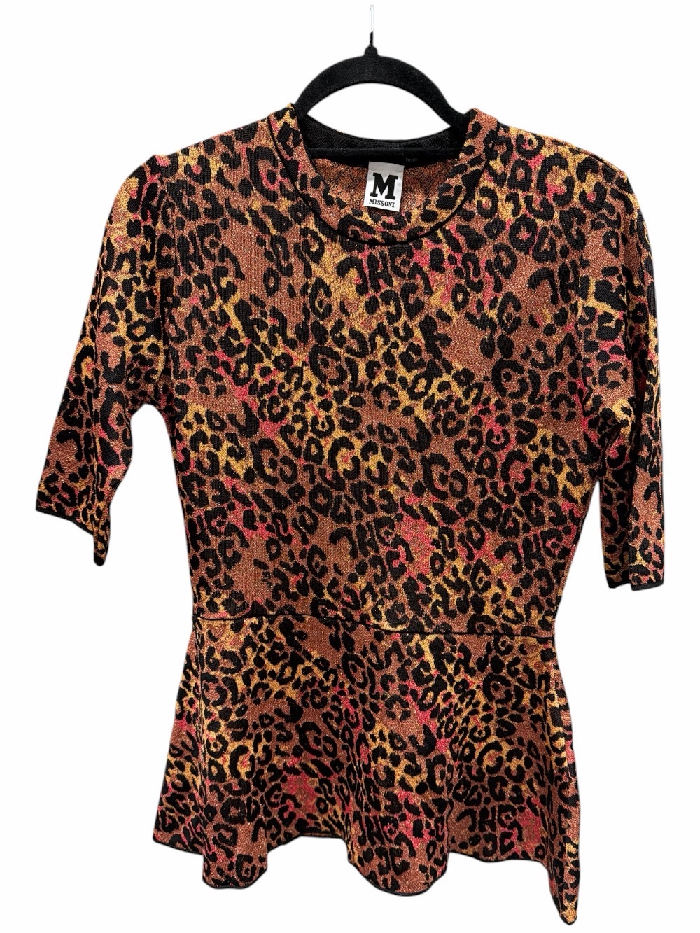 Missoni Leopard Print Peplum Top - Brown Pink Gold